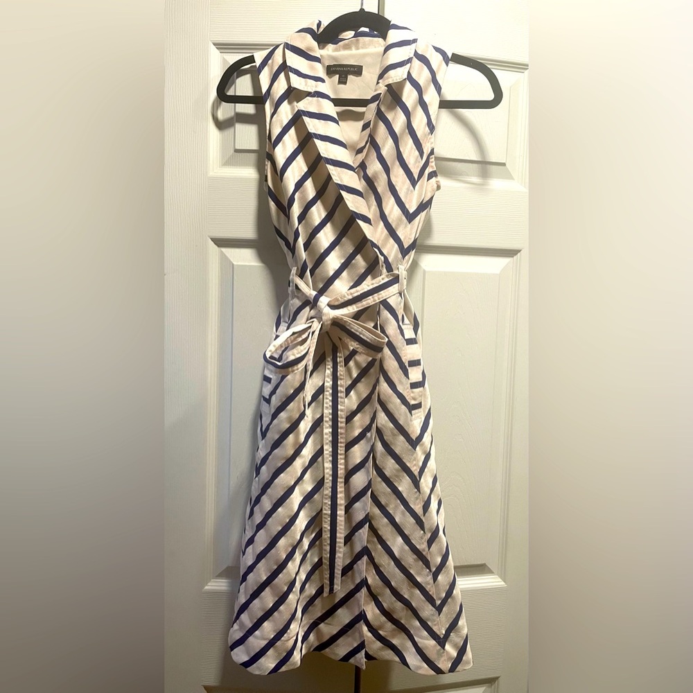 Silk banana republic double breasted dress - navy and white stripe. Patriotic